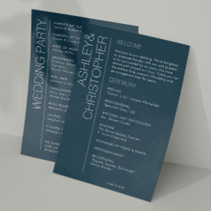 Modern Minimalist Navy Blue Wedding Program