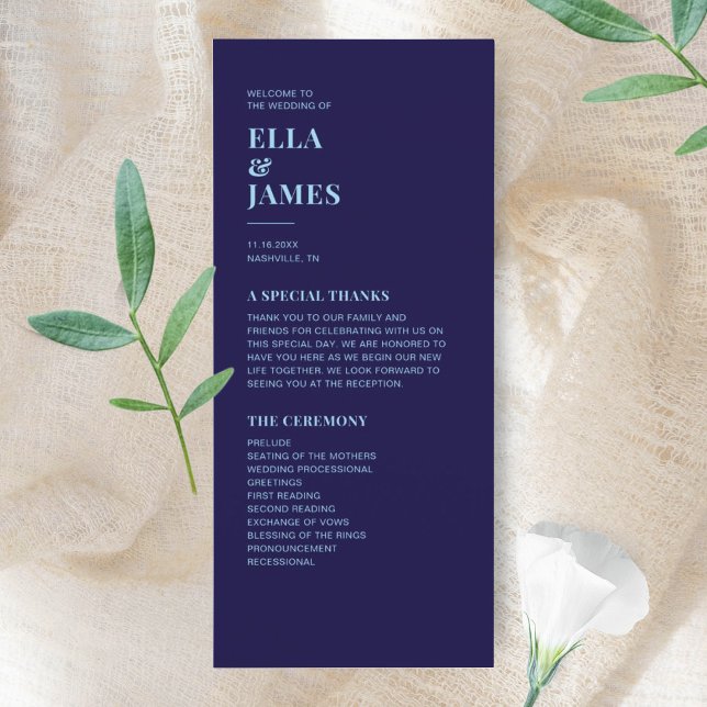Modern Minimalist Navy Blue Wedding Program (Creator Uploaded)