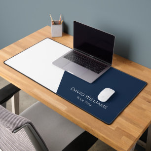 Modern Minimalist Navy Blue White Custom Desk Mat