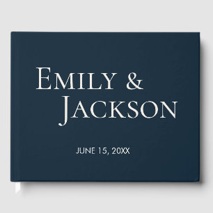 Modern Minimalist Navy Blue White Wedding Guest Book