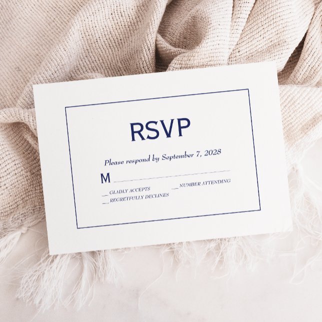 Modern Minimalist Navy Blue White Wedding RSVP Card (Creator Uploaded)