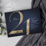 Modern minimalist navy gold glitter 21st birthday invitation<br><div class="desc">Modern minimalist 21st birthday party invitation features stylish faux gold glitter number 21 and your party details in classic serif font on navy blue background,  simple and elegant,  great surprise adult milestone birthday invitation.  
the background colour can be changed to any colour of your choice.</div>