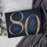Modern minimalist navy gold glitter 80th birthday invitation<br><div class="desc">Modern minimalist 80th birthday party invitation features stylish faux gold glitter number 80 and your party details in classic serif font on navy blue background,  simple and elegant,  great surprise adult milestone birthday invitation.  
the background colour can be changed to any colour of your choice.</div>