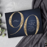 Modern minimalist navy gold glitter 90th birthday invitation<br><div class="desc">Modern minimalist 90th birthday party invitation features stylish faux gold glitter number 90 and your party details in classic serif font on navy blue background,  simple and elegant,  great surprise adult milestone birthday invitation.  
the background colour can be changed to any colour of your choice.</div>