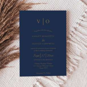 Modern Minimalist   Navy Gold Monogram Wedding Invitation