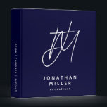 Modern Minimalist Navy Monogram Binder<br><div class="desc">Simple monogrammed binder features a modern design with brushed script initials on a navy blue background. Monogram initials are layered to create a unique design for you. Custom name presented in the lower thirds in simple stylish font with title role position or custom text. A modern binder for home or...</div>