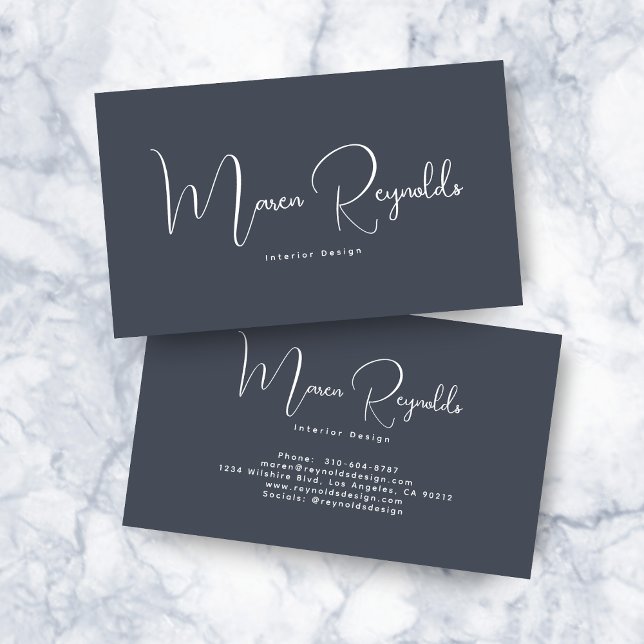 Modern Minimalist Navy Script Business Card (Creator Uploaded)