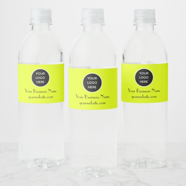 Modern Minimalist Neon Yellow Custom logo Modern Water Bottle Label (Bottles)