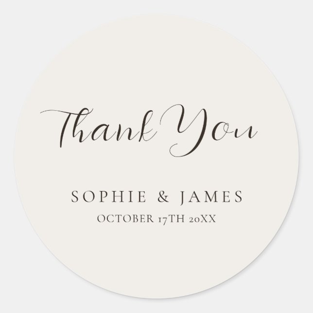 Modern Minimalist Neutral Wedding  Classic Round Sticker (Front)