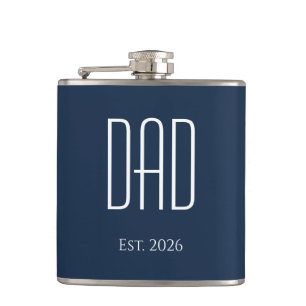 Modern Minimalist New Dad Navy Blue Hip Flask