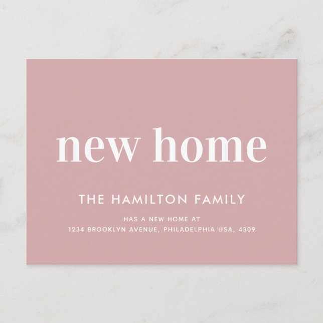 Modern Minimalist New Home Pastel Pink  Announcement Postcard (Front)