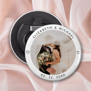 Modern Minimalist Newly Weds Photo Wedding Favour Bottle Opener
