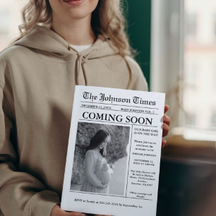 Modern Minimalist Newspaper Pregnancy announcement
