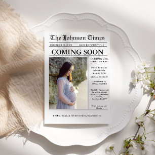 Modern Minimalist Newspaper Pregnancy announcement