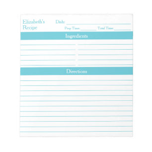 Modern Minimalist Ocean Blue Recipes Notepad