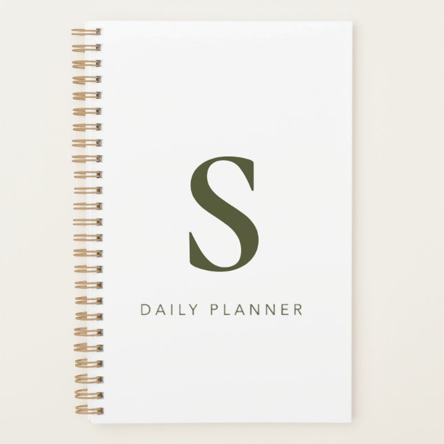 Modern Minimalist Olive Green Monogram Personalize Planner (Front)