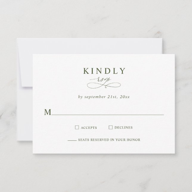 Modern Minimalist Olive Green Wedding RSVP Cards (Devant)