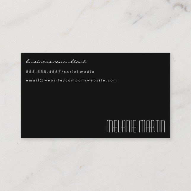 Modern Minimalist on Black Variation Business Card (Front)