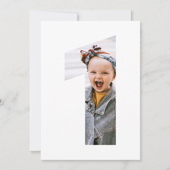 Modern Minimalist One Custom Photo 1st Birthday Invitation (Front)