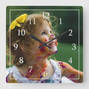 Modern Minimalist One Large Photo Personalized Square Wall Clock