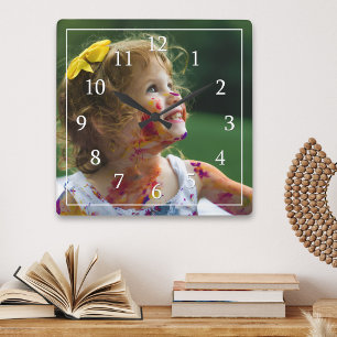 Modern Minimalist One Large Photo Personalized Square Wall Clock