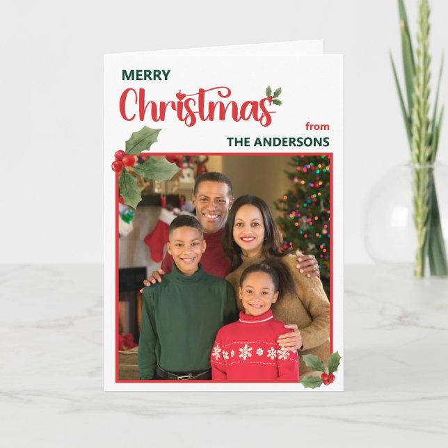 Modern& Minimalist One Photo Mistletoe Christmas Holiday Card (Front)