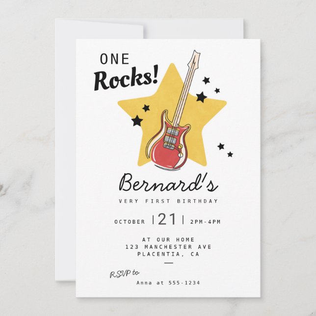 Modern Minimalist One Rocks Baby 1st Birthday Invitation (Front)