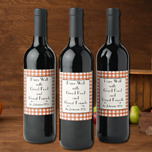 Modern Minimalist Orange Buffalo Check Custom Wine Label