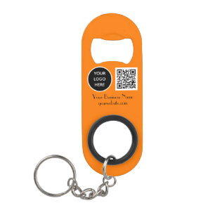 Modern Minimalist Orange Custom logo QR Code Keychain Bottle Opener
