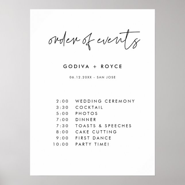 Modern Minimalist Order of events Poster (Front)