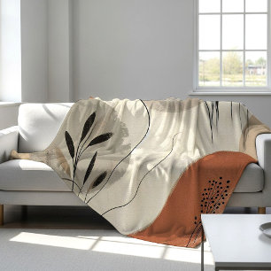 Modern Minimalist Organic Abstract Shapes Pattern Fleece Blanket