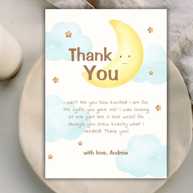 Modern Minimalist Over The Moon Baby Shower Thank You Card (Modern Minimalist Over The Moon Baby Shower Thank You Card)