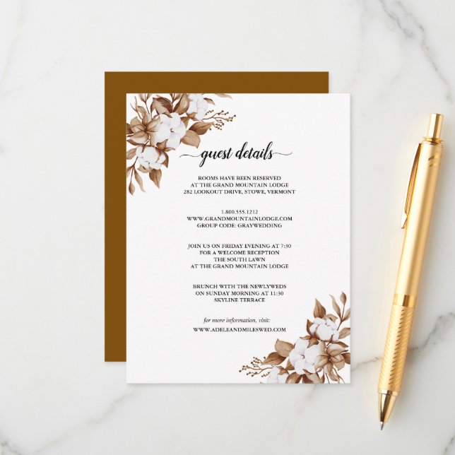 Modern Minimalist Pampas Grass Bouquet Wedding Enclosure Card (Front/Back In Situ)