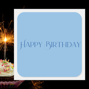 Modern Minimalist Pastel Blue Happy Birthday Square Sticker