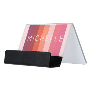 Modern Minimalist Pastel Colour Block Monogram Desk Business Card Holder