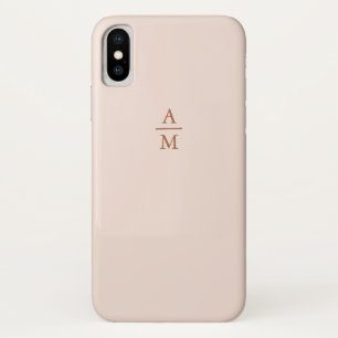 Modern Minimalist Pastel Pink and Copper Monogram iPhone X Case