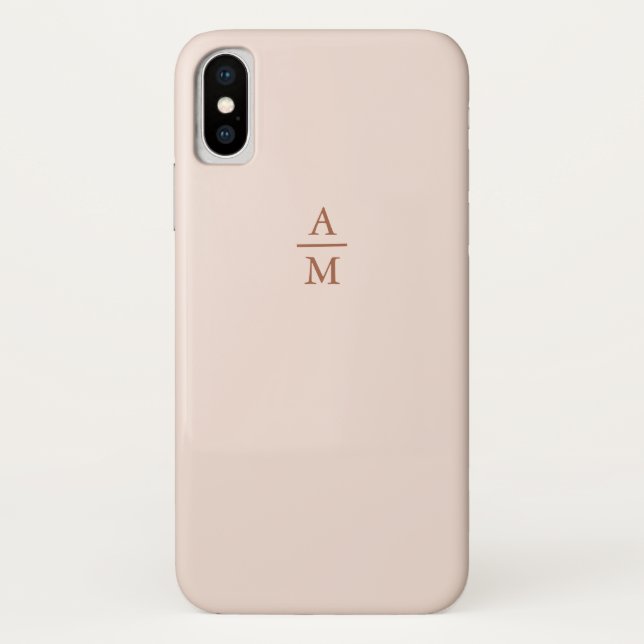 Modern Minimalist Pastel Pink and Copper Monogram Case-Mate iPhone Case (Back)