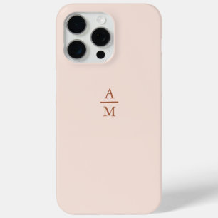 Modern Minimalist Pastel Pink and Copper Monogram iPhone 15 Pro Max Case