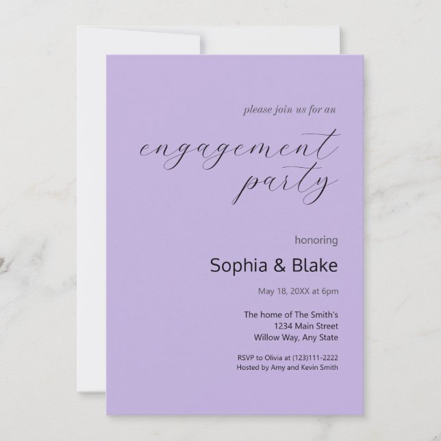 Modern Minimalist Pastel Purple Engagement Party Invitation (Front)