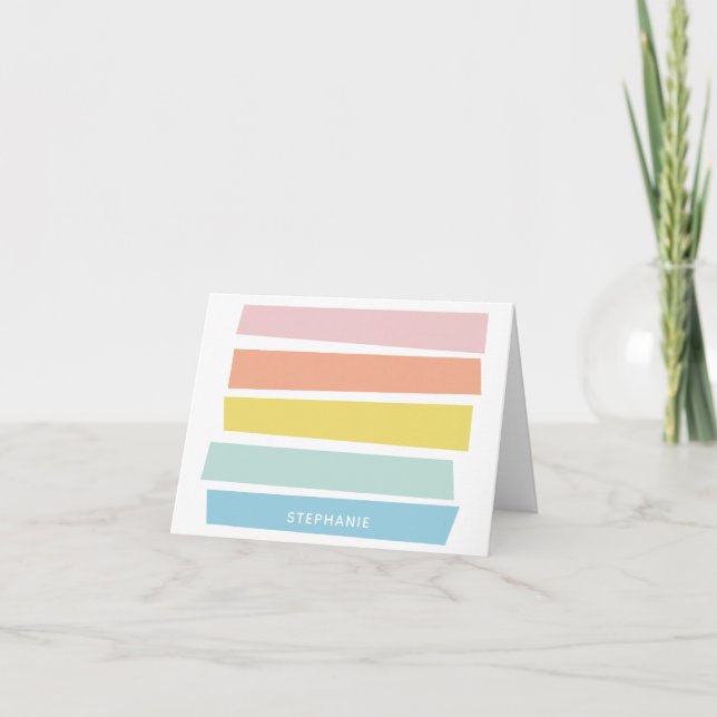 Modern Minimalist Pastel Striped Personalized Note Card (Front)