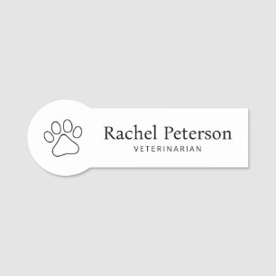 Modern Minimalist Paw Print Veterinary Name Tag