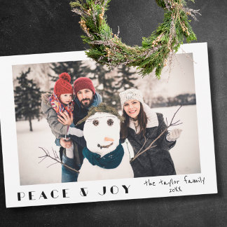 Modern Minimalist Peace & Joy Photo Holiday Card
