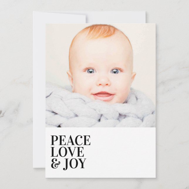 Modern Minimalist Peace Love Joy Holiday Photo (Front)