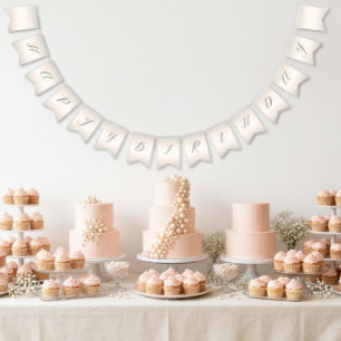 Modern Minimalist Pearl Script Happy Birthday Bunting Flags