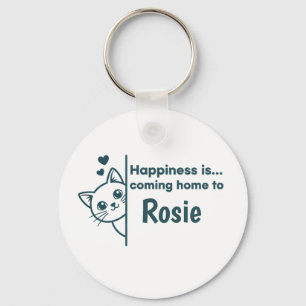 Modern Minimalist Peeking Cat Happiness Is Coming Keychain