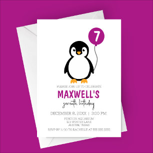 Modern Minimalist Penguin Winter Birthday Party Invitation