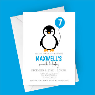 Modern Minimalist Penguin Winter Birthday Party Invitation