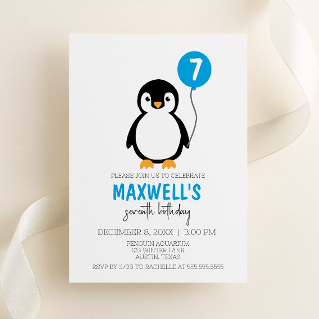 Modern Minimalist Penguin Winter Birthday Party Invitation (Creator Uploaded)