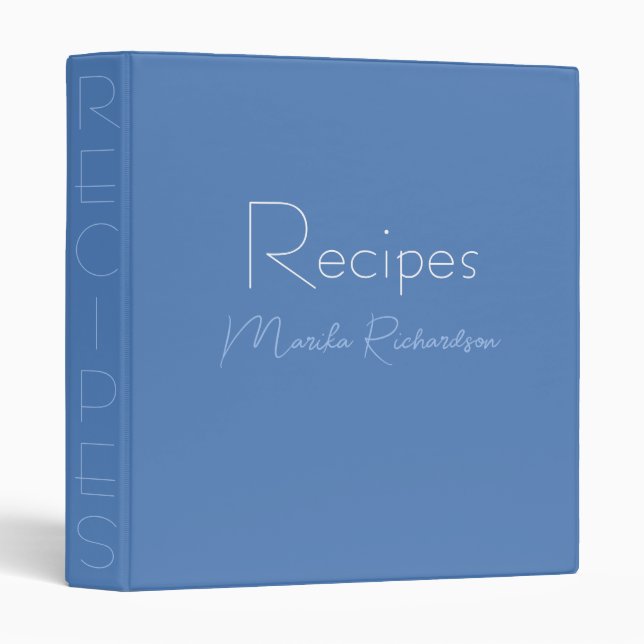 Modern Minimalist Periwinkle Blue Recipes Binder (Front/Spine)