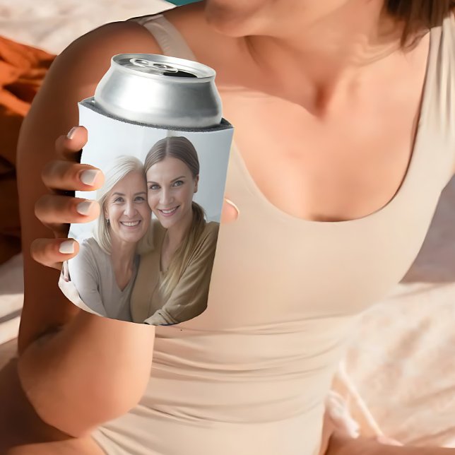 Modern Minimalist Personalized 2 Photo  Can Cooler (Minimalist Personalized Photo Can Cooler)